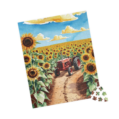Jigsaw Puzzle, Sunflower Field 1000 Piece, Red Tractor Landscape, Adults DIY Game, Family Activity, Gift for Gardeners Puzzle The Puzzle Chest