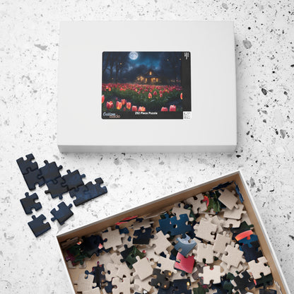 Moonlit Tulip Field Puzzle - Cozy Nighttime Landscape Puzzle, Nostalgic Vibe, Perfect Gift for Puzzle Lover, Fun Family Activity, Relaxation Puzzle The Puzzle Chest
