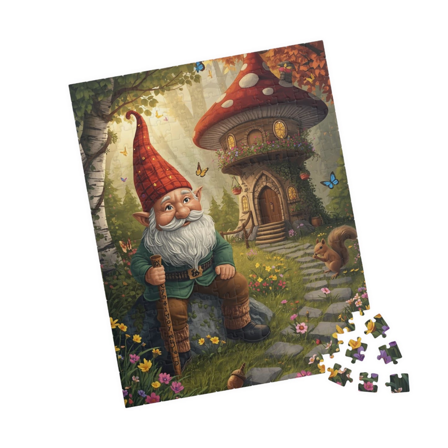Mystical Gnome Jigsaw Puzzle, Enchanted Woodland Scene with Squirrel and Mushroom House 252 pcs (Vertical) Puzzle The Puzzle Chest