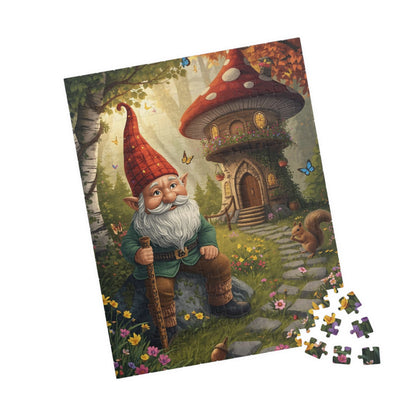 Mystical Gnome Jigsaw Puzzle, Enchanted Woodland Scene with Squirrel and Mushroom House 252 pcs (Vertical) Puzzle The Puzzle Chest