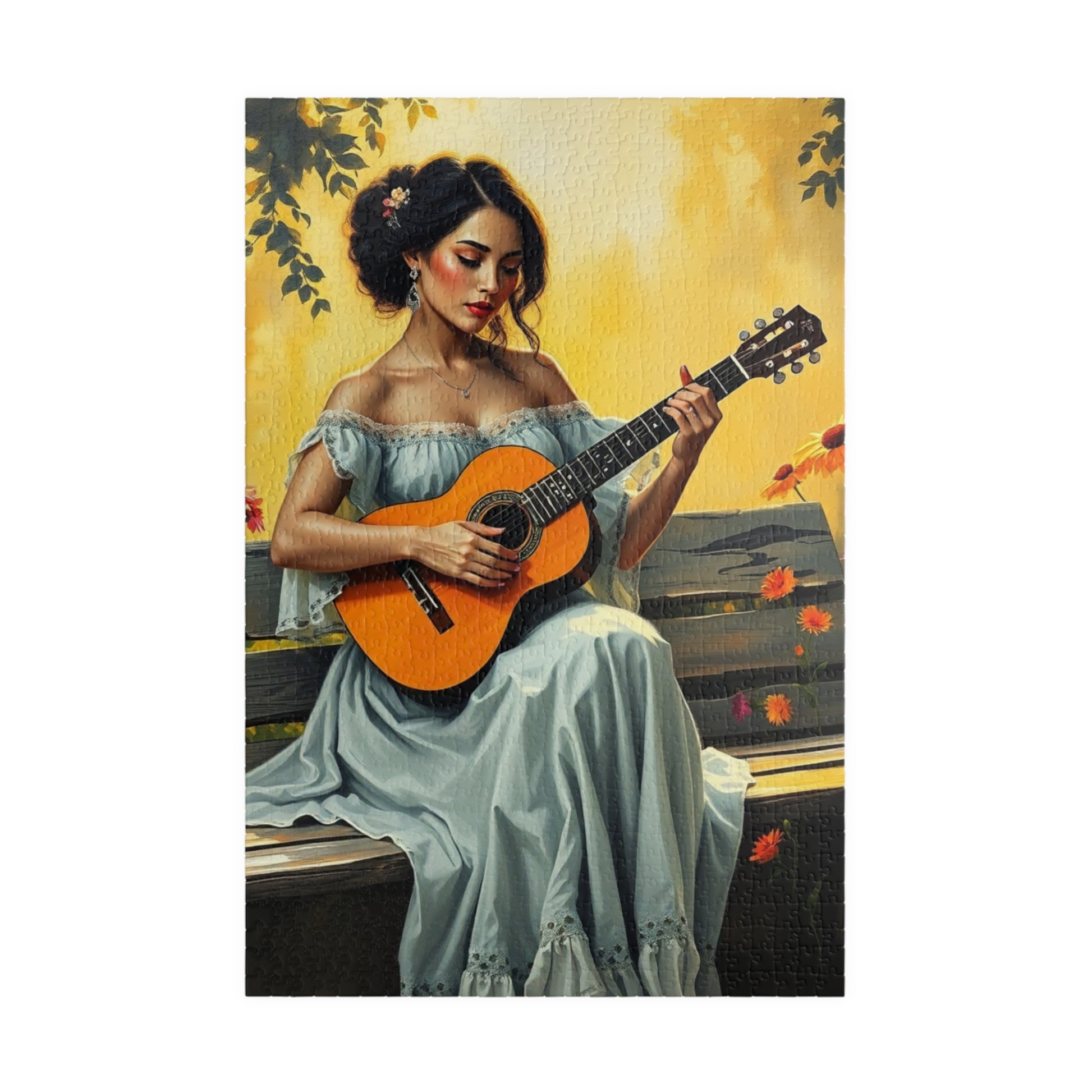 Latina Musician Jigsaw Puzzle (110, 252, 520, 1014-piece), Woman Playing Guitar, Folkloric Dress, Creative Pastime, Mind Exercise, Giftable 1014 pcs (Vertical) Puzzle The Puzzle Chest