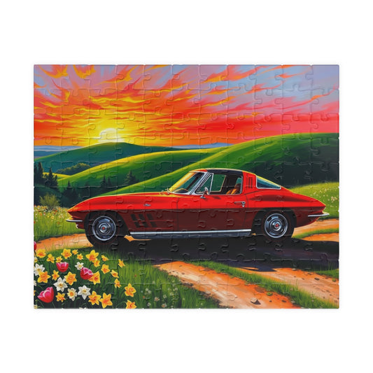 Vintage Auto Sunset Puzzle, Perfect Gift for Classic Car Lover, Family Game Night, Retro 1963 Stingray Jigsaw Game for Adults, Mindfulness 110 pcs (Horizontal) Puzzle The Puzzle Chest