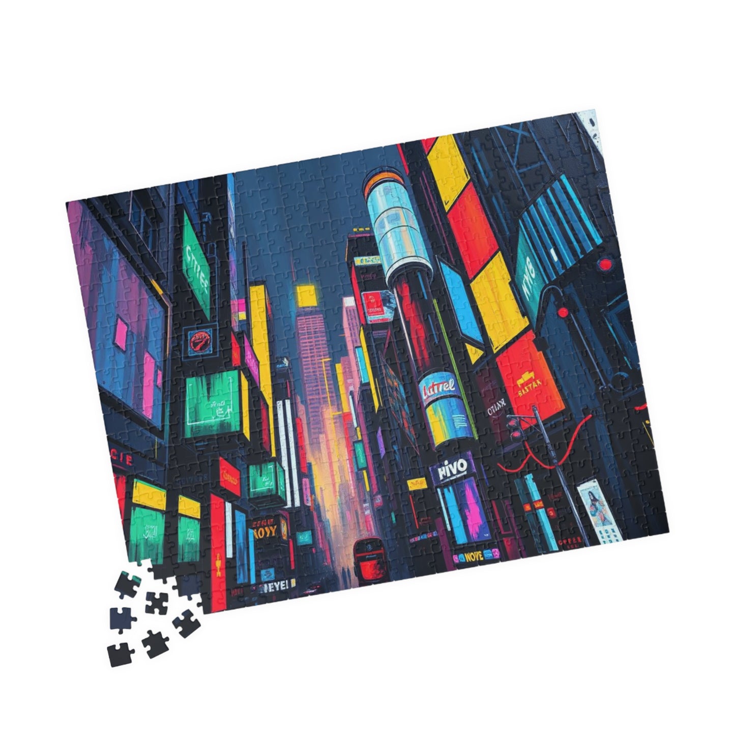 Neon City Abstract Puzzle, Urban Skyline Jigsaw Mindful Game for Adults Puzzle The Puzzle Chest