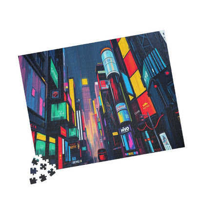 Neon City Abstract Puzzle, Urban Skyline Jigsaw Mindful Game for Adults Puzzle The Puzzle Chest