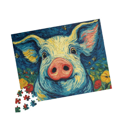 Whimsical Pig Puzzle, Fun Decor, Gift for Animal Lovers, Family Game Night, Unique Challenge, Farmhouse Style 252 pcs (Horizontal) Puzzle The Puzzle Chest