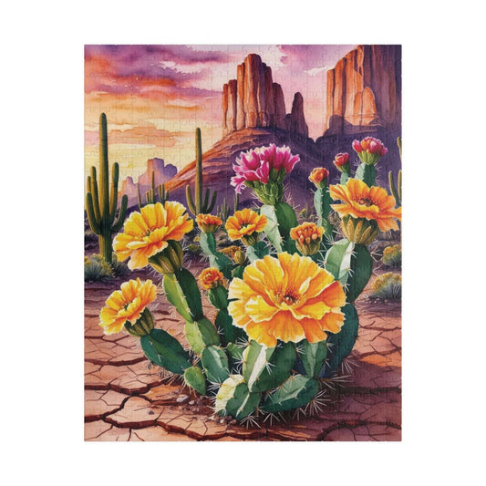 Desert Wildflower Puzzle, Marigolds and Cactus Blooms Landscape Jigsaw Game 520 pcs (Vertical) Puzzle The Puzzle Chest
