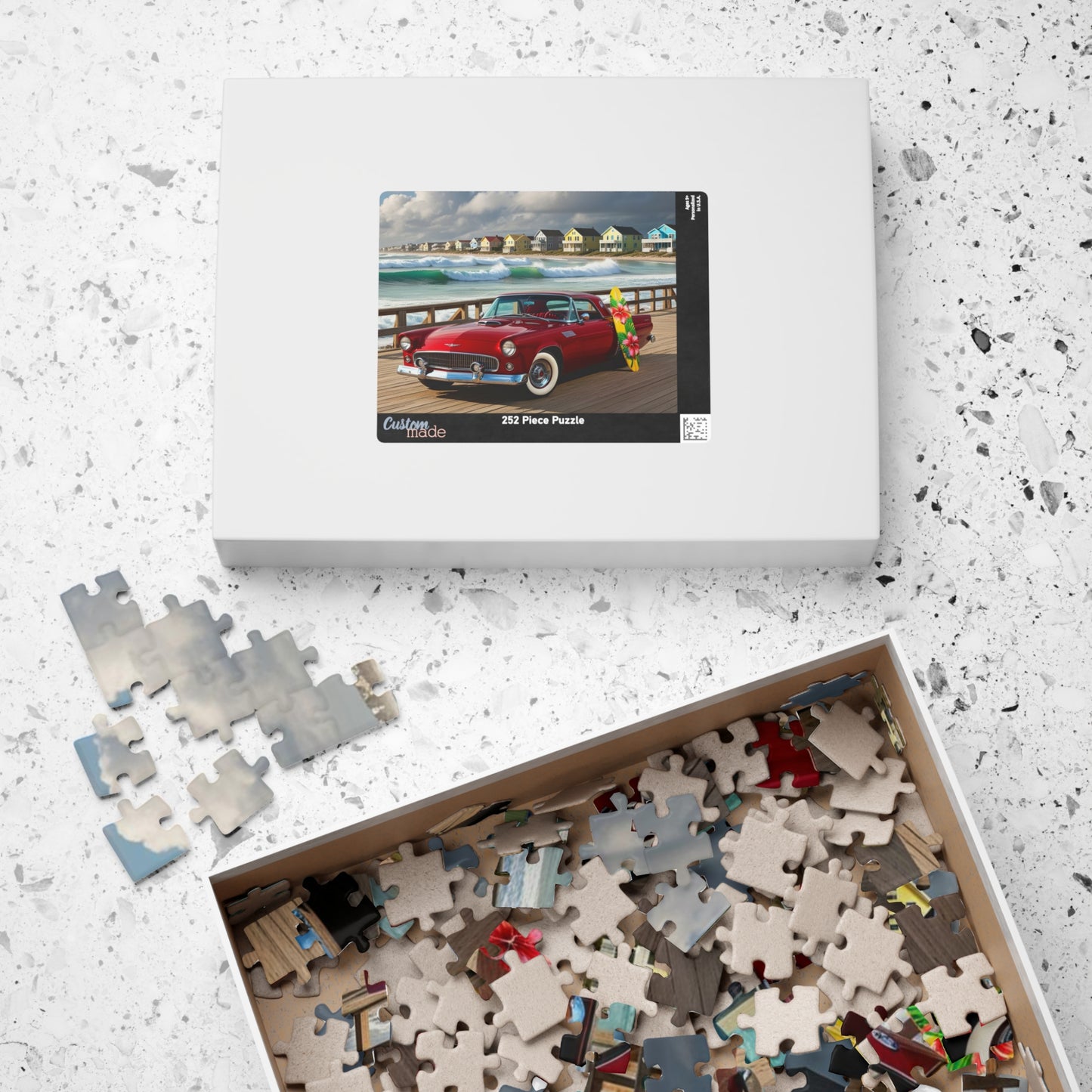 Vintage Car Puzzle, Classic Red 1955 Ford Thunderbird, Perfect Gift for Retro Puzzler Family Activity, Beach Lover, Holiday Fun Brain Teaser Puzzle The Puzzle Chest