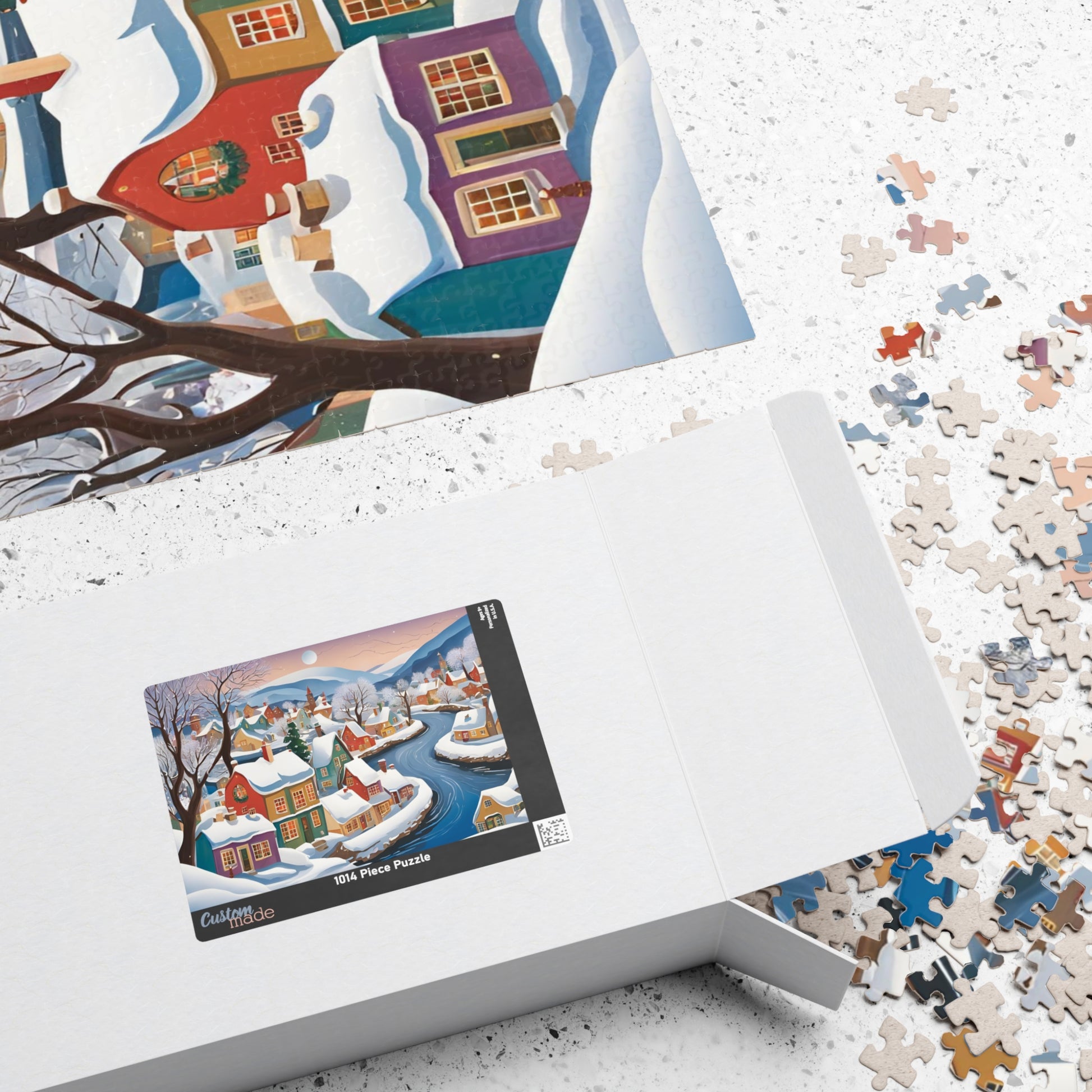 Charming Village Winter Scene Puzzle, Snowy River Landscape Jigsaw Game, 110 252 520 1014-Pieces, Adult Family Fun Activity The Puzzle Chest
