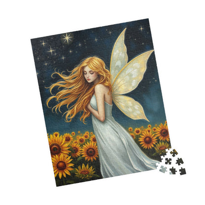 Starry Night Fairy Jigsaw Puzzle - Sunflower Field Under Moonlight Sky 110-1014-Pieces Ideal for Gifts, Family Fun, Cozy Nights, Home Decor