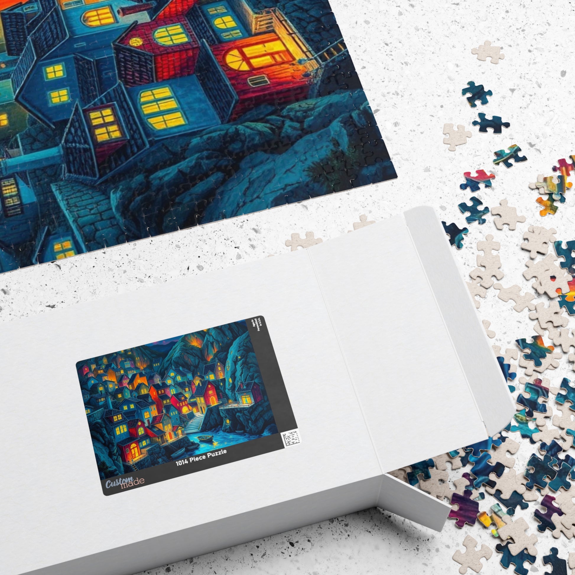 Bioluminescent 3D Village Jigsaw Puzzle for Adults, Cinematic Style with Glowing Colors and Dramatic Town Scene, Ideal Gift for Puzzle Fan The Puzzle Chest