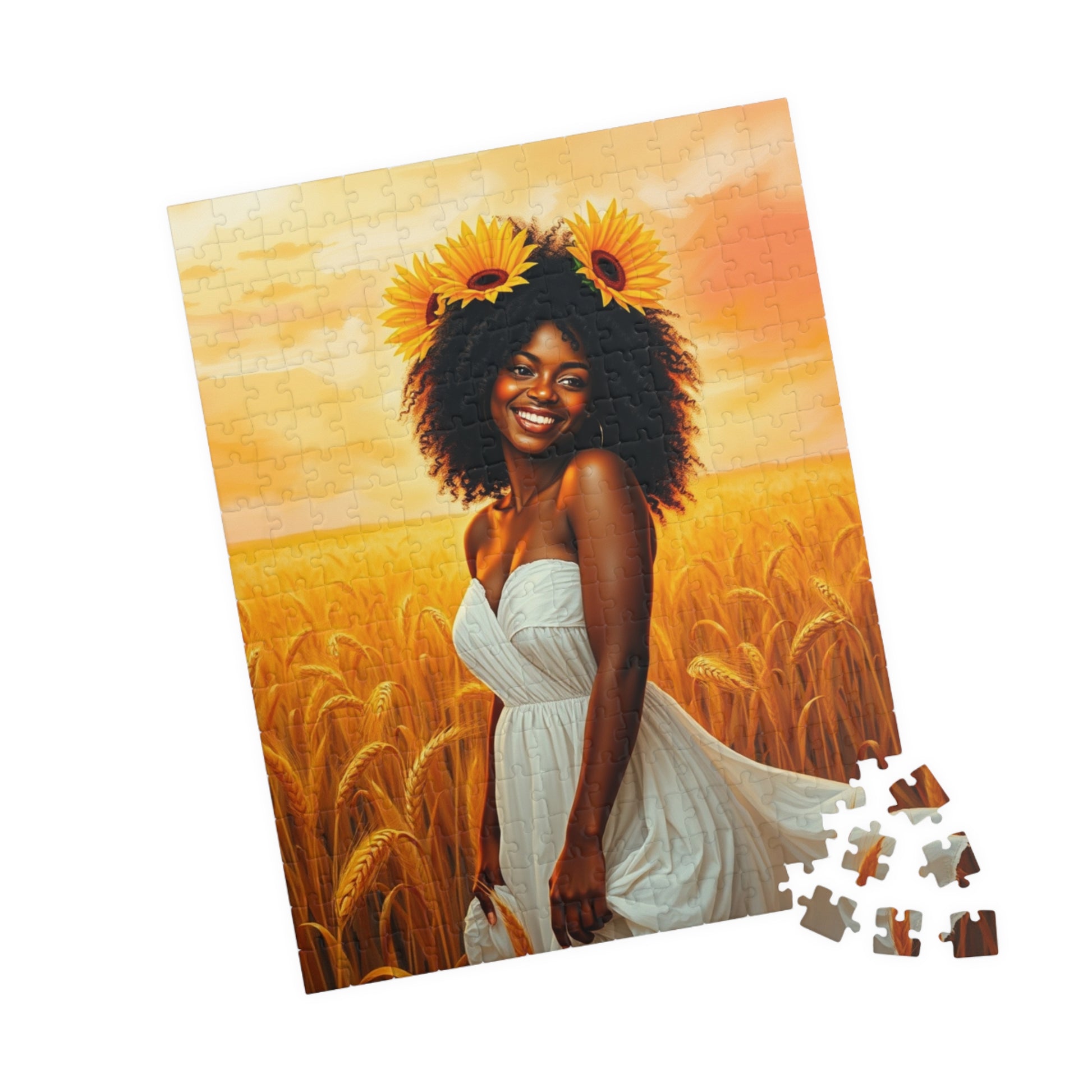 Serene Afrocentric Puzzle - Black Woman Wheat Field Jigsaw Puzzle The Puzzle Chest