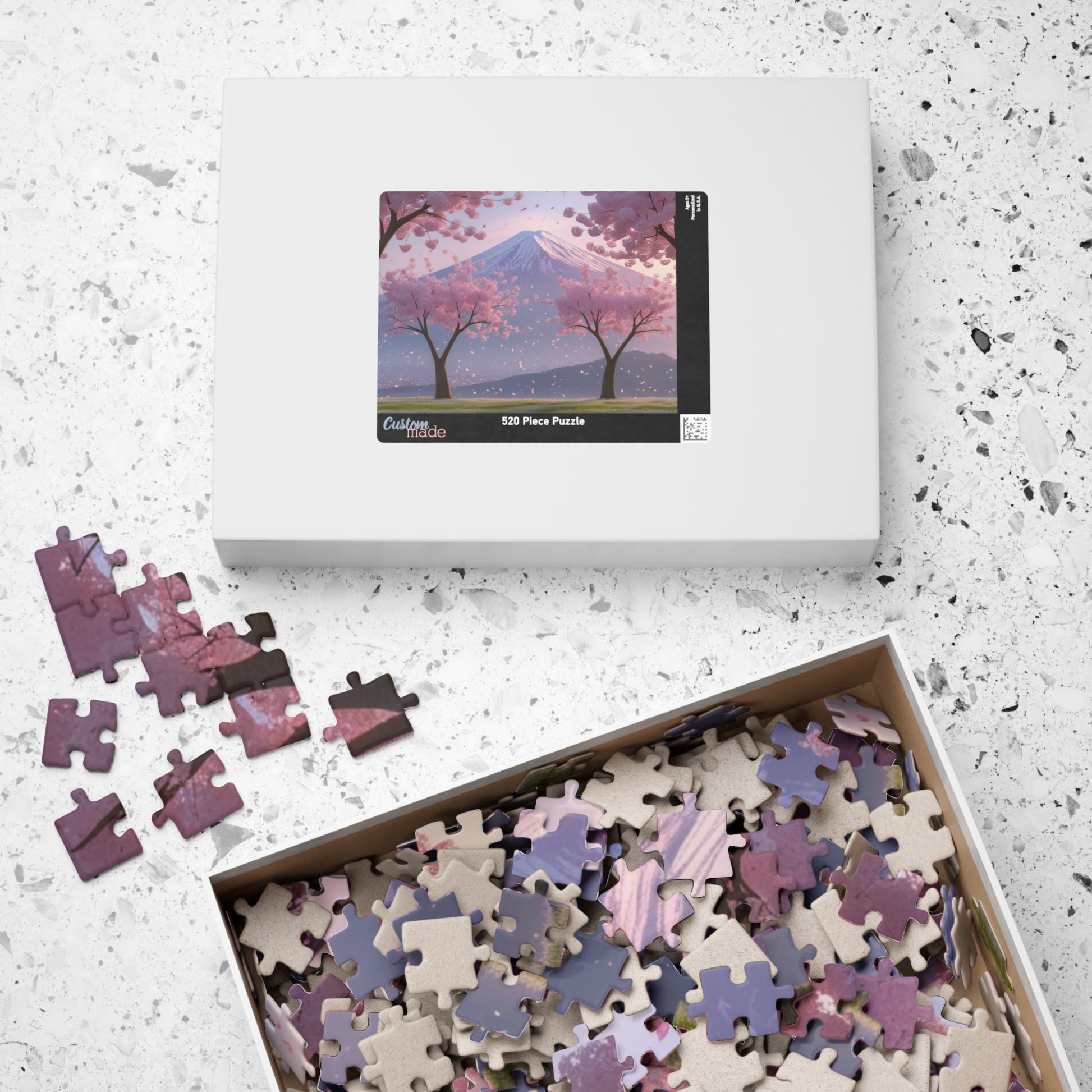 Scenic Mount Fuji Landscape Jigsaw Puzzle, Framed by Cherry Trees and Sakura Blossoms, Honshu Japan Famous Landmark, Gift for Travel Lover Puzzle The Puzzle Chest