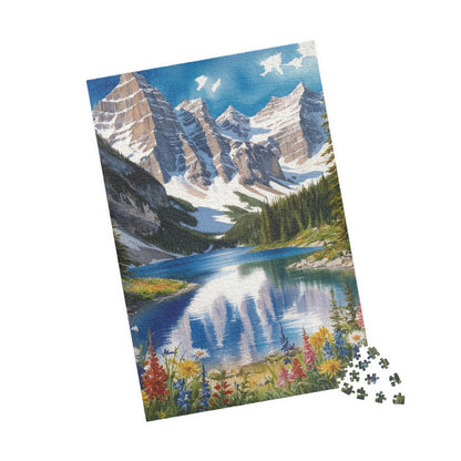 Serene Mountain Lake Landscape Puzzle, Snowy Peaks Wildflowers Art Jigsaw, Nature Lovers Gift, Fun Family Game Night Activity, Leisure Hobby Puzzle The Puzzle Chest