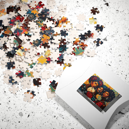 Afrocentric Jigsaw Puzzle, Black Woman Artwork, Cultural Design for Family Fun, Home Entertainment Gift for Puzzle Lover, Mindful Activity