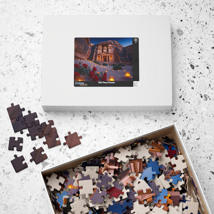 The Treasury at Petras Twilight Jigsaw Puzzle, Famous Ancient Landmark, Candlelit Lanterns Desert Roses, Mindfulness Gift for Puzzle Lover Puzzle The Puzzle Chest
