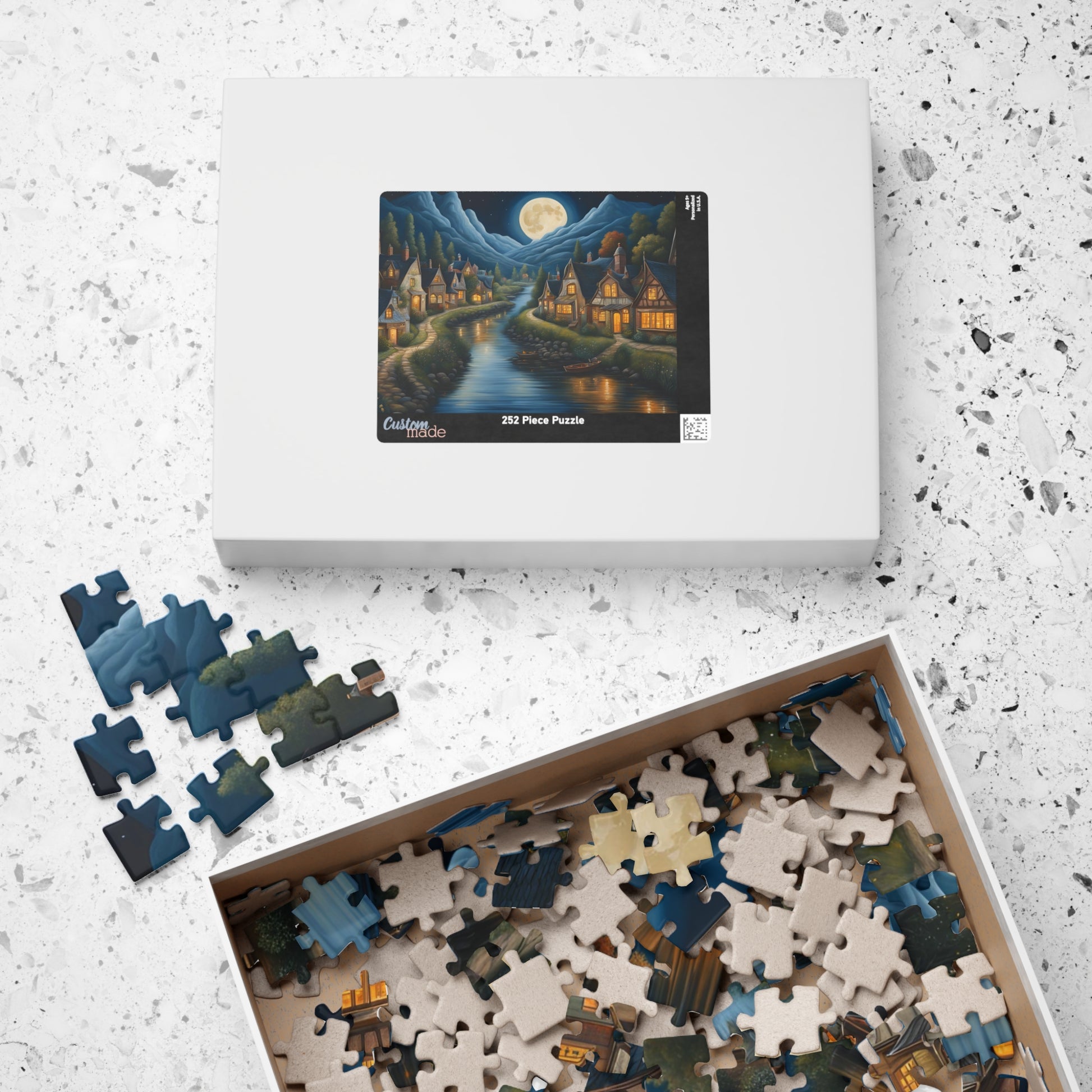 Nordic Night Village Puzzle, Serene Moonlit River Landscape, Cozy Scandinavian River Town Jigsaw Game, Mindfulness Gift for Puzzle Lover The Puzzle Chest