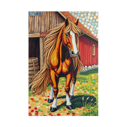 Flowing Mane Horse Puzzle, Cozy Barn Farmyard Scene, Mosaic Animal Art Jigsaw Game for Equestrian Fans, Best Unique Puzzle Fanatic Gift 1014 pcs (Vertical) Puzzle The Puzzle Chest