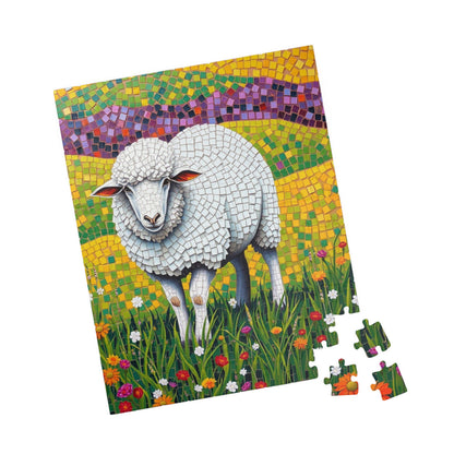 Mosaic Sheep Puzzle, Lamb Grazing in Colorful Flower Meadow, 110-1014-piece Animal Themed Jigsaw Game, Relaxing Hobby, Mindfulness Activity Puzzle The Puzzle Chest
