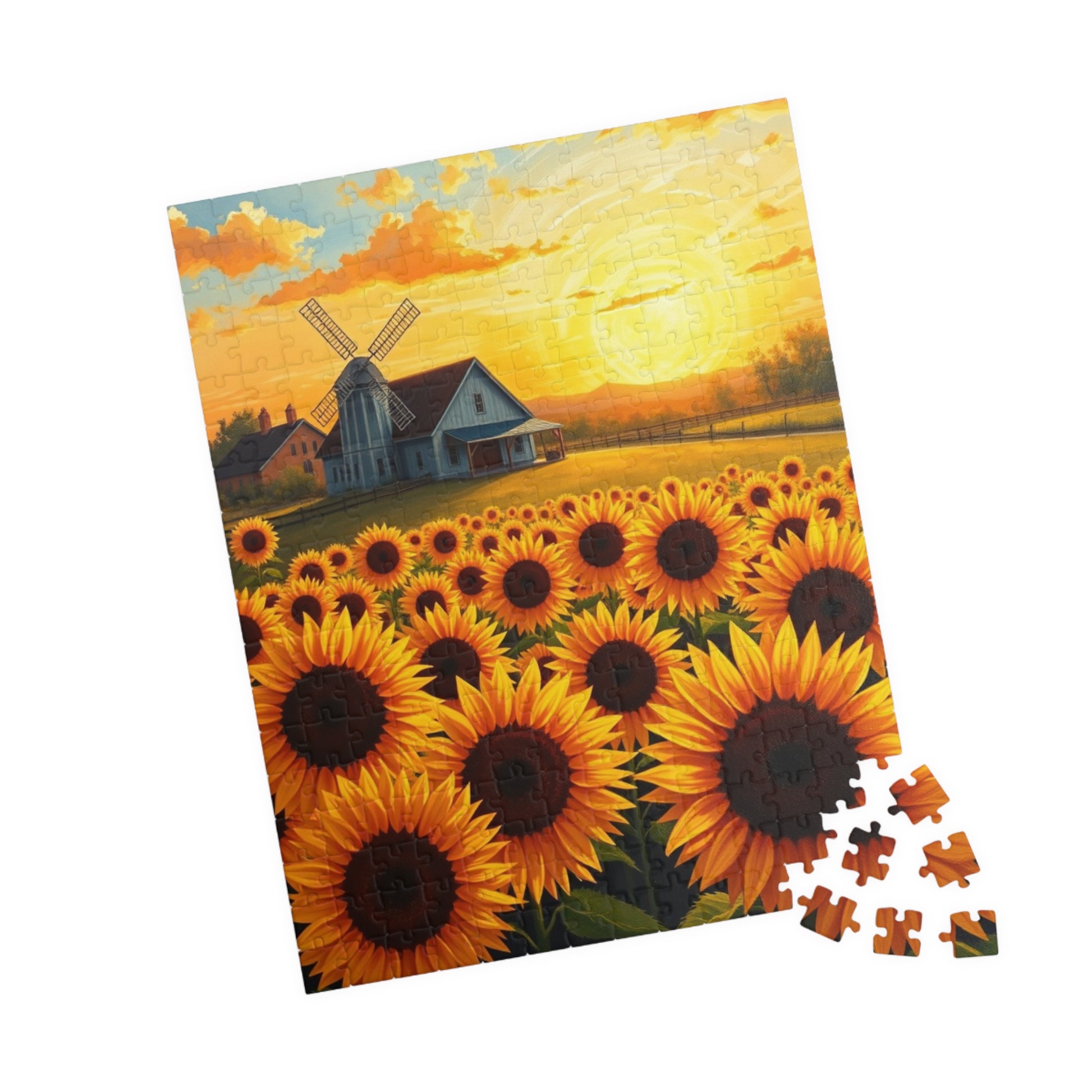Jigsaw Puzzle, Sunflowers Landscape 110-1014 Piece - Farmhouse Windmill Sunrise, Brain Teaser Game, Family Activity, Home Decor, Gift Idea, Puzzle The Puzzle Chest
