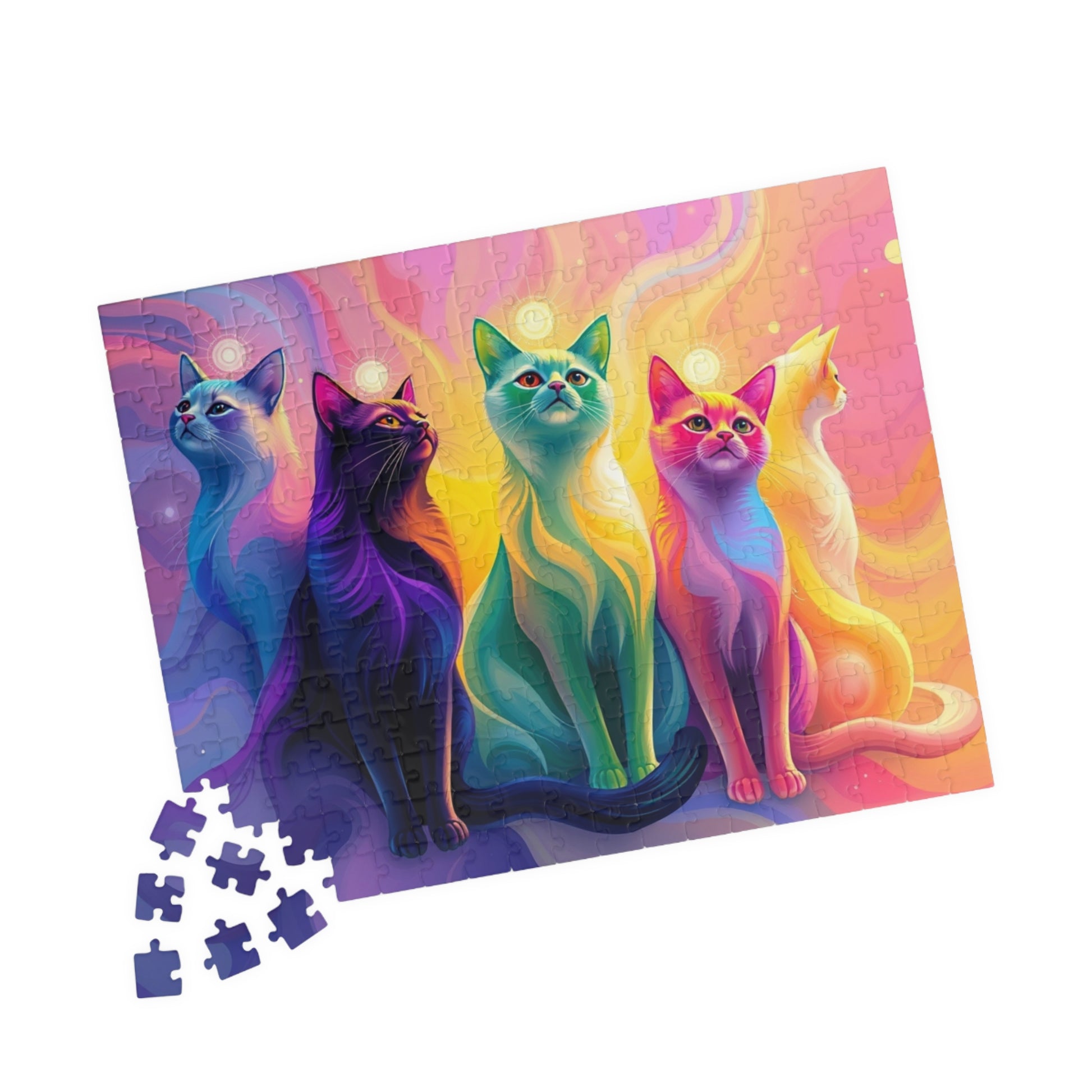 Abstract Cat Jigsaw Puzzle with Rainbow Gradient and Light Aura, Animal Artwork for Art Lover Collector Hobbyist, Best Unique Gift, Colorful Puzzle The Puzzle Chest