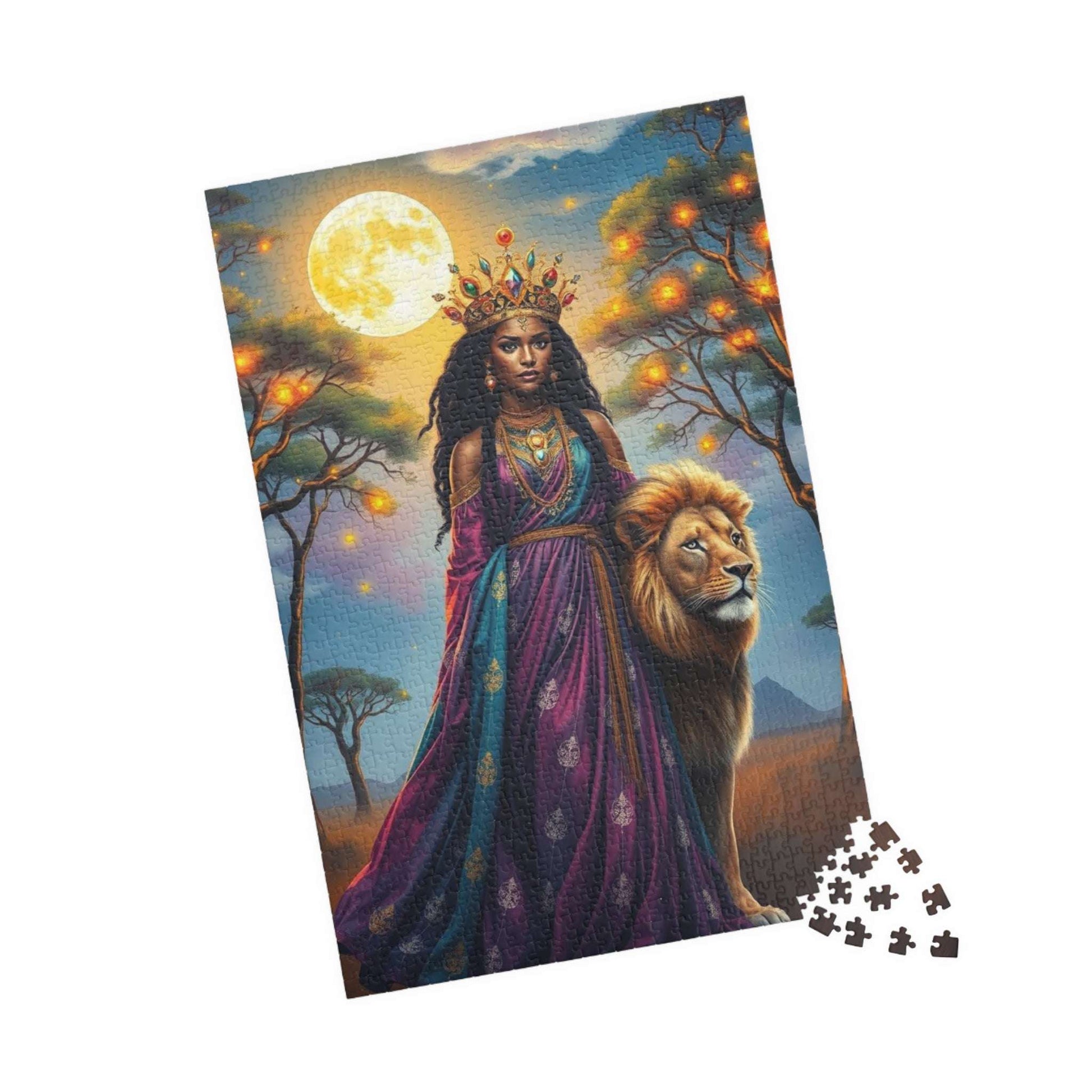 Moonlit African American Princess Puzzle - Savannah Night Jigsaw, Black Woman Art, Afrocentric Artwork 1014 pcs (Vertical) Puzzle The Puzzle Chest