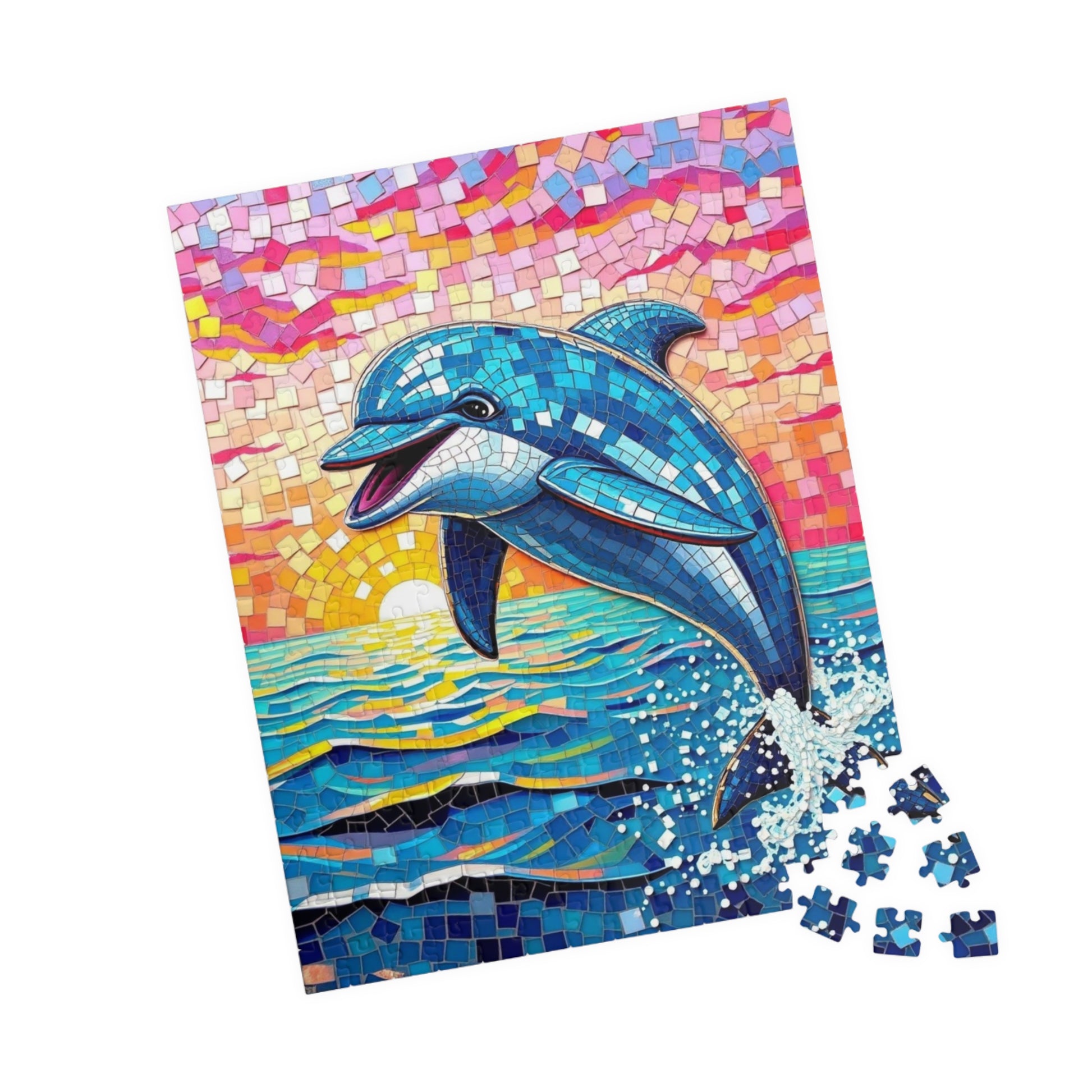 Iridescent Dolphin Mosaic Puzzle, Colorful Artistic Ocean Sunset Jigsaw Game for Adults, Ideal Gift for Sea Animal and Ocean Lover Puzzle The Puzzle Chest