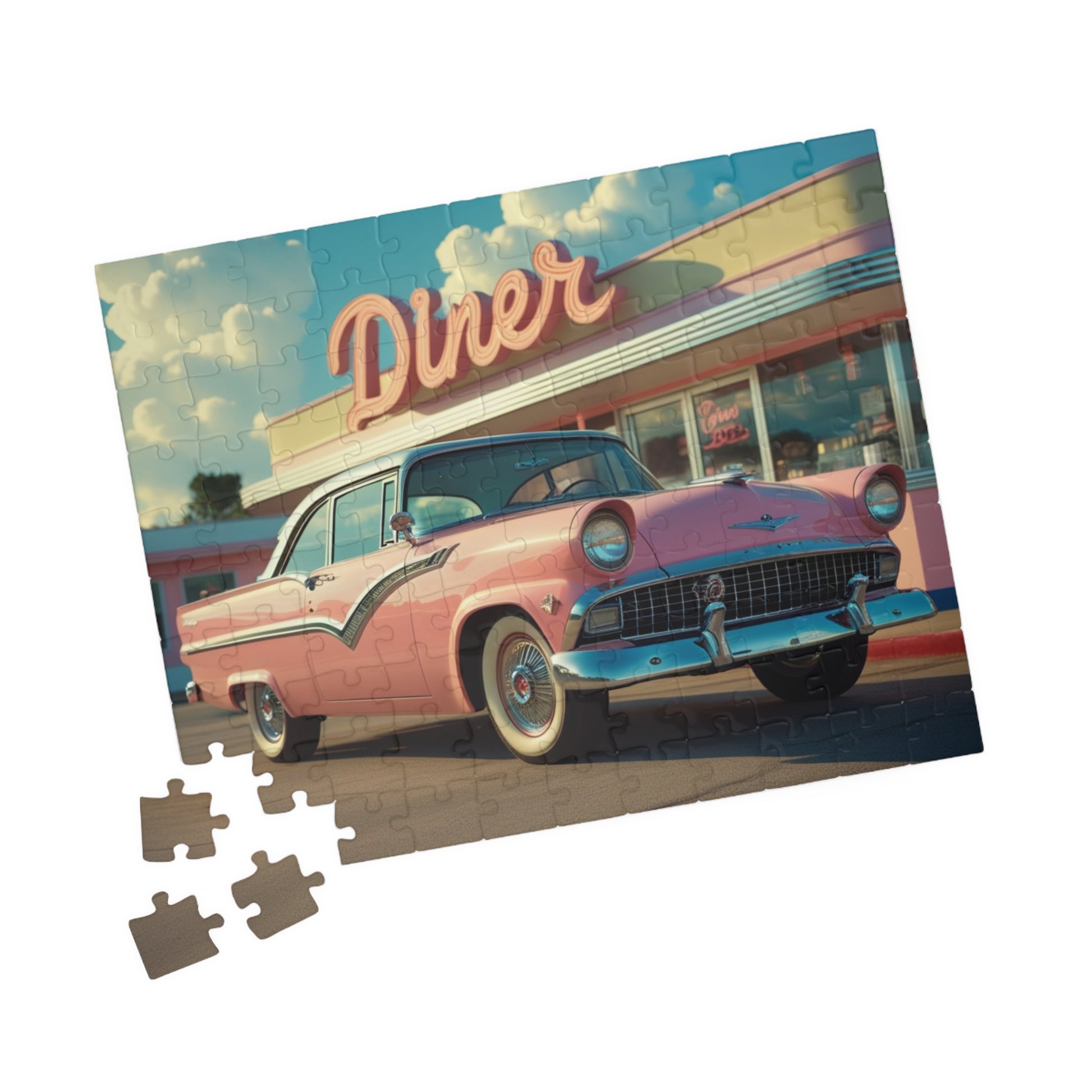 Vintage Auto Jigsaw Puzzle, 1955 Crown Victoria Retro Diner Scene, Nostalgic Auto Art Puzzle The Puzzle Chest