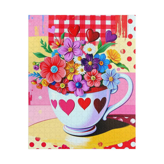 Floral Heart Teacup Puzzle, Pop Art Jigsaw Game for Family Fun, Gift for Adults and Friends, Perfect for Holidays and Birthdays 520 pcs (Vertical) Puzzle The Puzzle Chest
