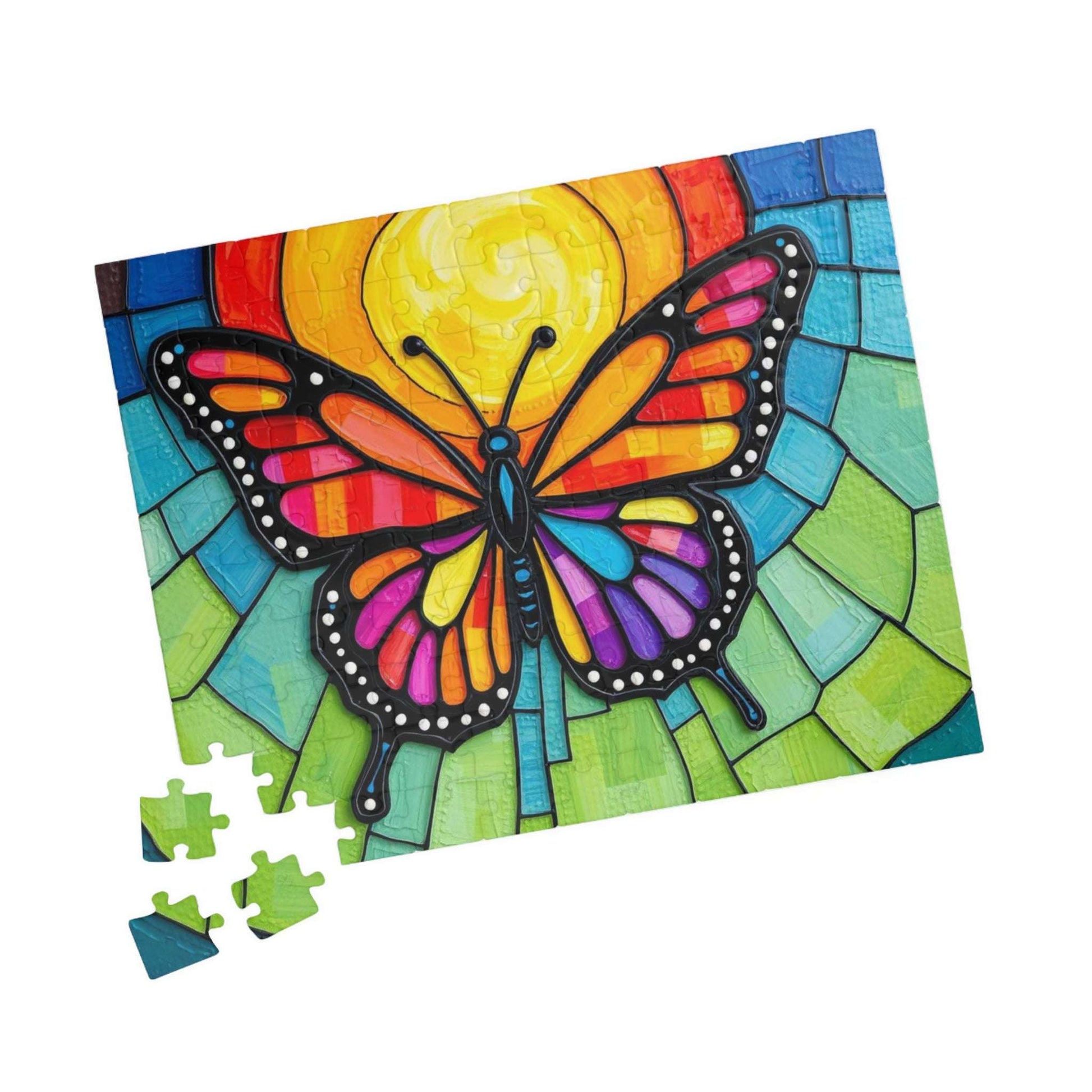 Multicolored Wings Butterfly Puzzle, Stained Glass Style 110-1014 Piece Jigsaw Game, Mindfulness Activity, Family Fun, Holiday Birthday Gift