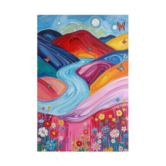 Pastel Petals - River Through Candy Hill Jigsaw Puzzle Colleciton, Beautiful Nature Puzzle, Colorful Landscape Art, Puzzle Lover Gift, Family Fun, 110/252/520/1014 1014 pcs (Vertical) The Puzzle Chest