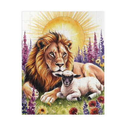 Lion and Lamb Jigsaw Puzzle Religious Themed Puzzle Meditation Activity Stress Relief Game Mindfulness Gift Easter Christmas, Enthusiasts 110 pcs (Vertical) Puzzle The Puzzle Chest