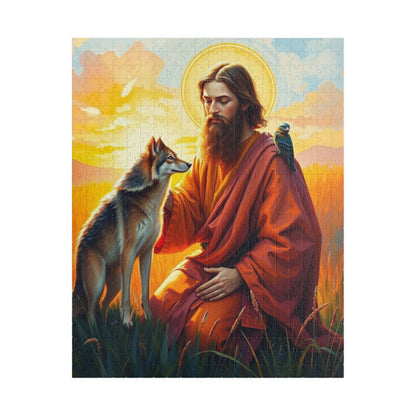 Christian Jigsaw Puzzle - Saint Francis Blessing a Wolf, Religious Art, Meditation Activity, Gift for Catholics, Family Activity or Solo Fun