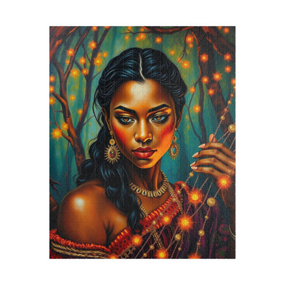 Indigenous Woman Portrait Puzzle, Beautiful Bioluminescent Forest Scene, Family Friendly Mindful Jigsaw Game, Challenge for Puzzle Lover 520 pcs (Vertical) Puzzle The Puzzle Chest