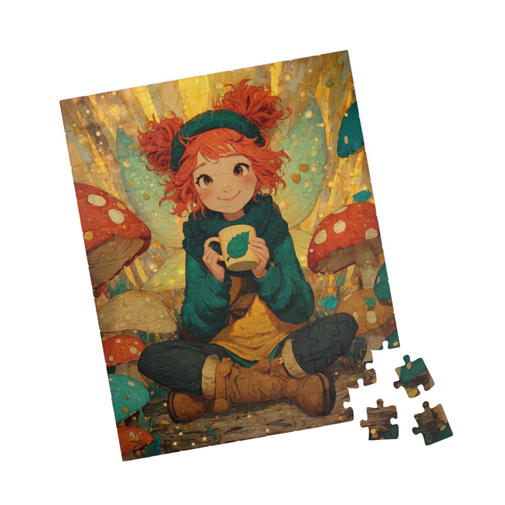 Playful Fantasy Fairy Jigsaw Puzzle – Cheerful Woodland Cartoon Art with Mushrooms 110 pcs (Vertical) Puzzle The Puzzle Chest