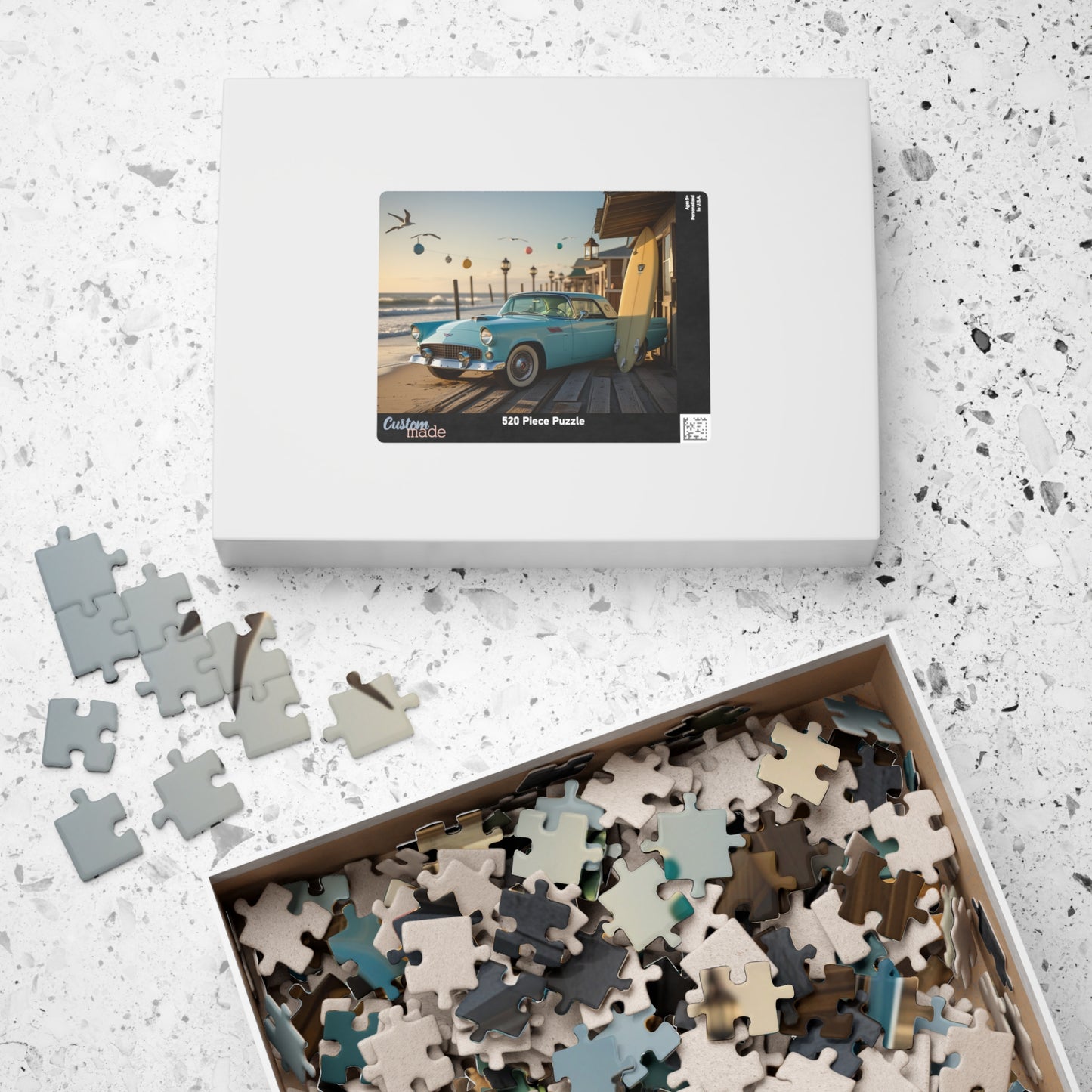 Vintage Car Jigsaw Puzzle - Classic 1955 Thunderbird | Retro Auto Beach Scene Puzzle The Puzzle Chest