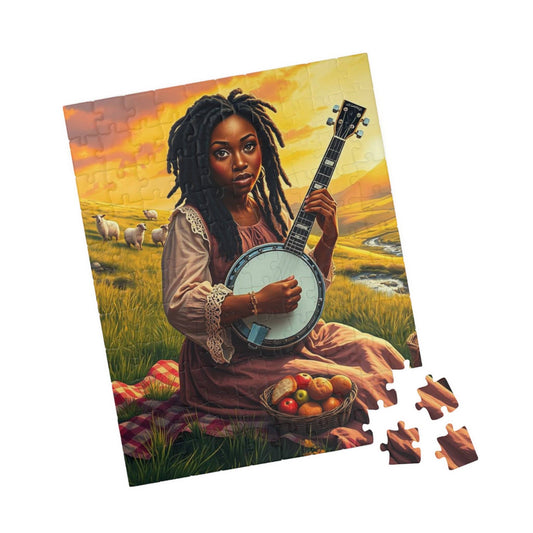 The Banjo Player Jigsaw Puzzle - Black Woman Art, Afrocentric Artwork, African American Musician 110 pcs (Vertical) Puzzle The Puzzle Chest