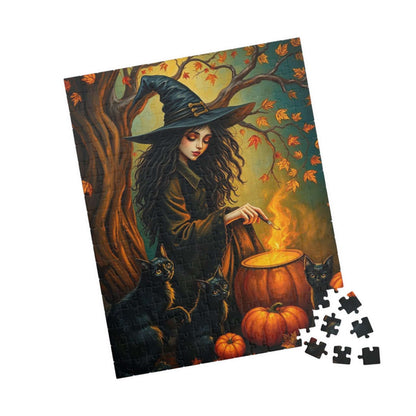 Catspell Cauldron Night Witchy Jigsaw Puzzle, Halloween Scene Perfect for Family Fun, Cozy Nights, Fall Celebrations, Gift for Puzzle Lover Puzzle The Puzzle Chest