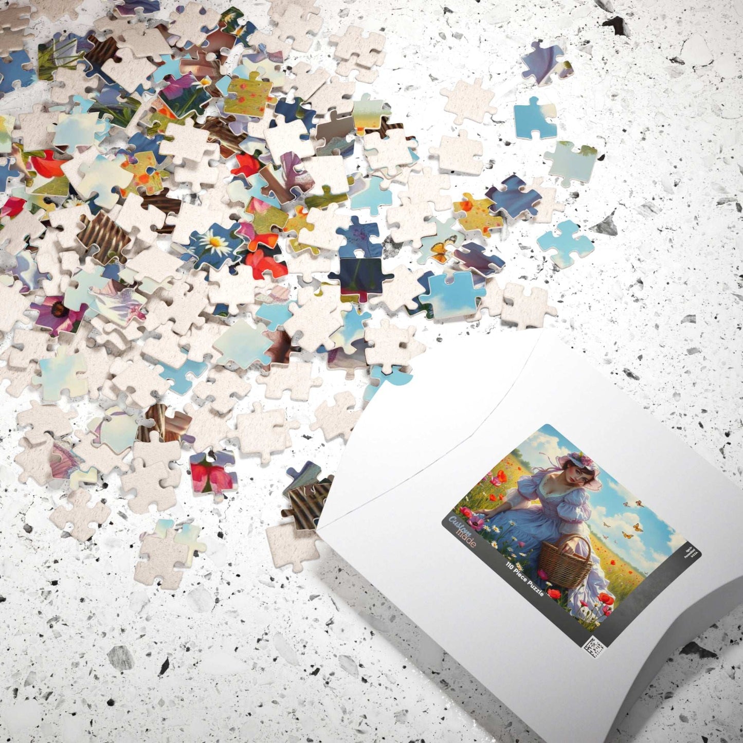 Victorian Elegance in Bloom - 19th-Century Woman in Wildflower Field Jigsaw Puzzle, Vintage-Inspired Scene Puzzle The Puzzle Chest