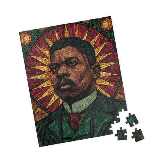 Afrocentric Marcus Garvey Puzzle – Black History Stained Glass Portrait, Pan-African Colors, Historical Figure Jigsaw, Green Red Black Artwork 110 pcs (Vertical) Puzzle The Puzzle Chest