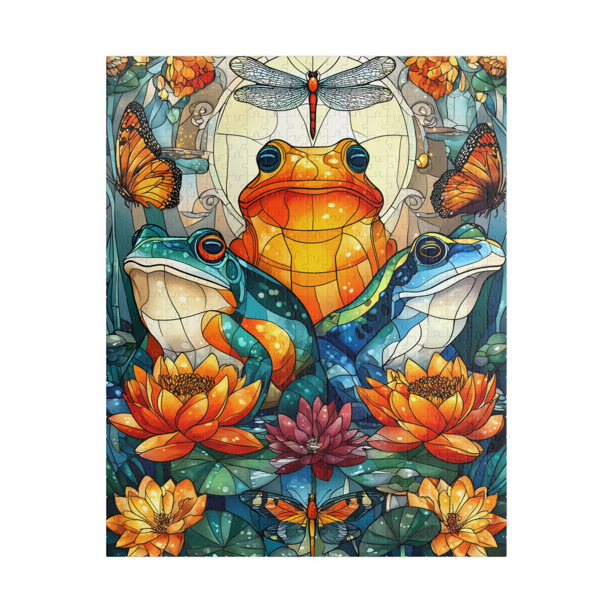 Colorful Frog and Lotus Illustration Puzzle | 110/252/520/1014 Piece Animal Jigsaw Puzzle The Puzzle Chest