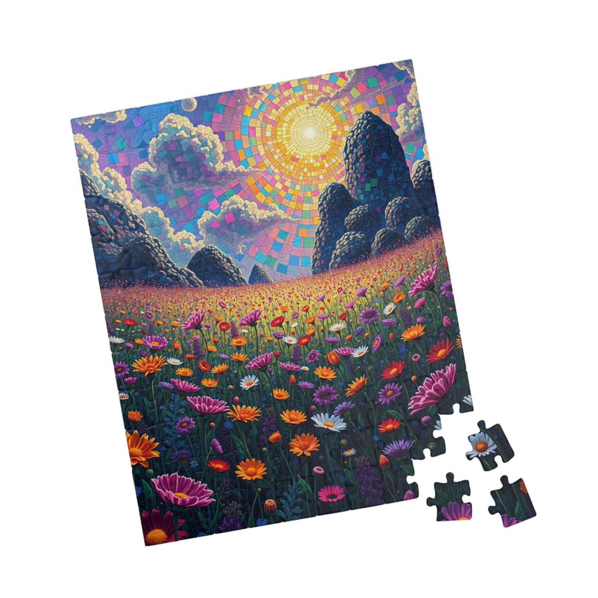 Colorful Sunrise Flower Puzzle, Floral Mosaic Jigsaw Game for Adults, Nature Art Puzzle, Family Game Night, Gift for Nature Lovers Puzzle The Puzzle Chest