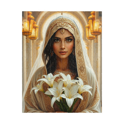 Middle Eastern Bride Puzzle with Gold Ivory Kaftan and Lanterns, Family Friendly Wedding Jigsaw Game, Mindful Activity, Puzzle Lover Gift 252 pcs (Vertical) Puzzle The Puzzle Chest