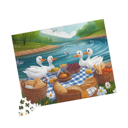 Duck Family Picnic Puzzle | Scenic River Picnic Animal Jigsaw Game 520 pcs (Horizontal) Puzzle The Puzzle Chest