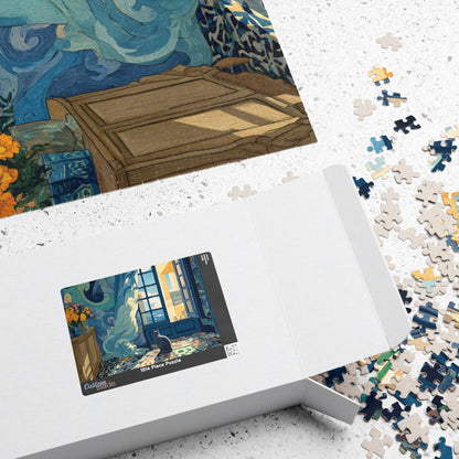 Cat and the Blue Window – Serene Fauvist Jigsaw Puzzle, Animal Theme Seaside Kitten Puzzle, Matisse-Inspired Puzzle The Puzzle Chest