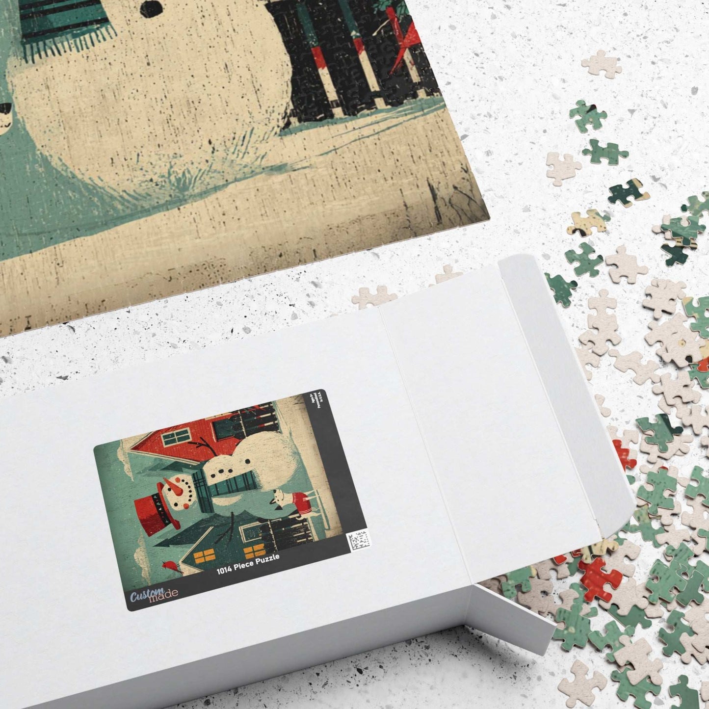 Retro Holiday Cheer Puzzle - Snowman and Dog, Winter Vintage Style Illustration, Ideal for Holiday Activity, Family Game, Festive Gifts Puzzle The Puzzle Chest