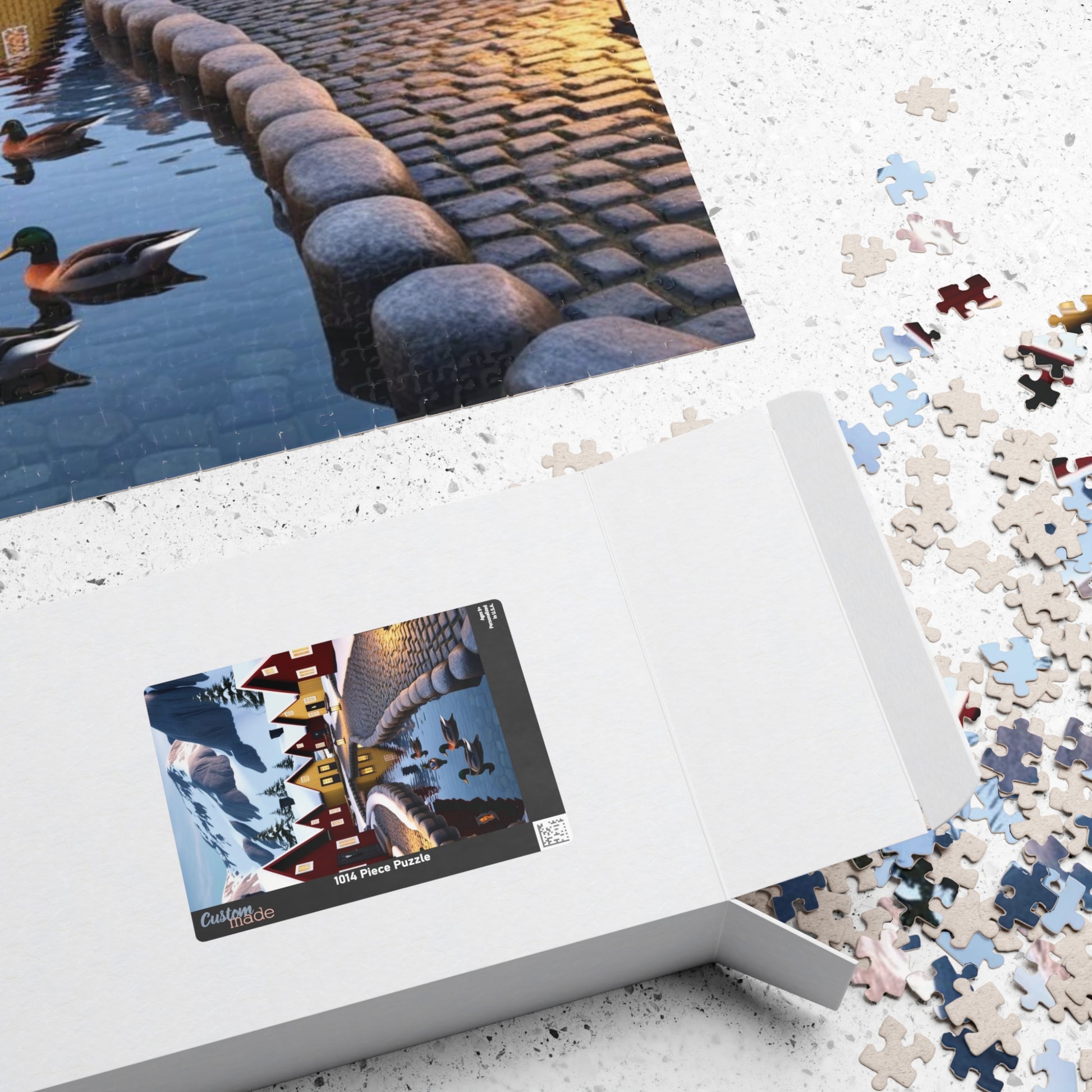 Nordic Village Jigsaw Puzzle - Winter Scene, Snowy Peaks, Red Yellow Cottages, Fun Family Activity, Christmas Holiday The Puzzle Chest