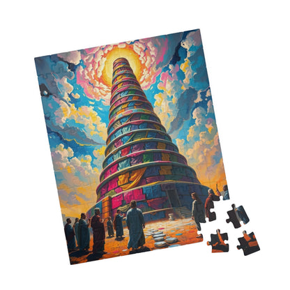 Colorful Tower of Babel Puzzle, Faith Based Jigsaw Game, Mindfulness Activity, Gift for Religious Adult, Challenging Family Fun Brain Teaser