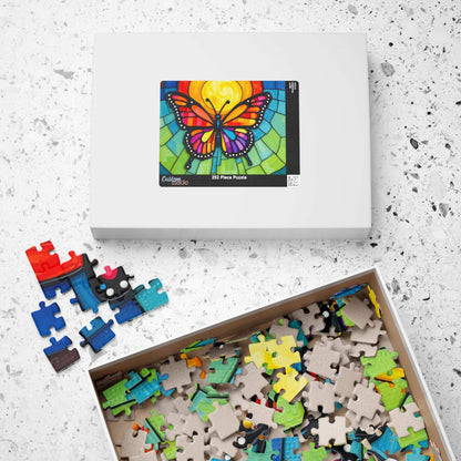 Multicolored Wings Butterfly Puzzle, Stained Glass Style 110-1014 Piece Jigsaw Game, Mindfulness Activity, Family Fun, Holiday Birthday Gift