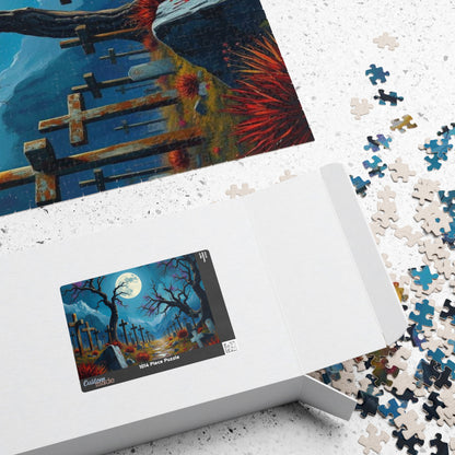 Moonlit Crosses Jigsaw Puzzle - Abandoned Cemetery, Gothic Art Print, Gothic Landscape, Spooky Graveyard Puzzle Lover Dark Fantasy Gift Idea Puzzle The Puzzle Chest