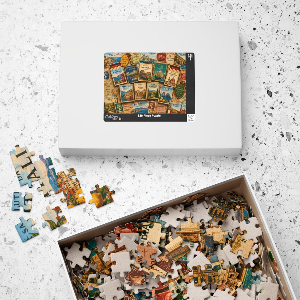 Italy Matchbook Puzzle | Italian Travel Memorabilia Jigsaw | Mediterranean Landmark European Vacation Nostalgia Puzzle The Puzzle Chest